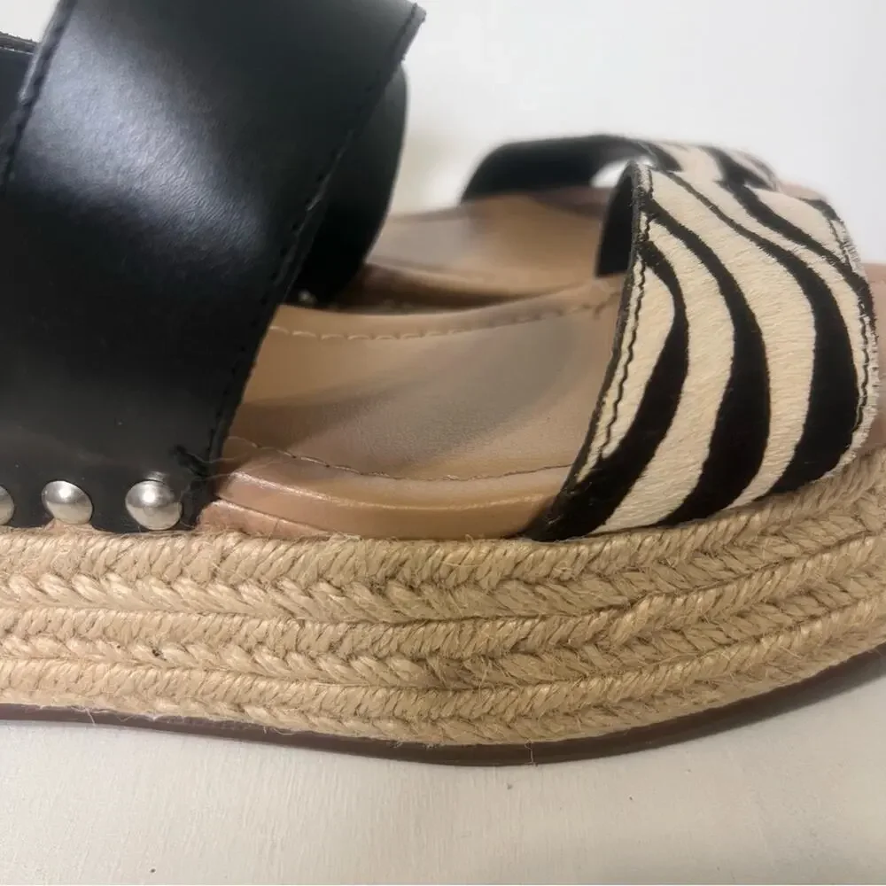 Steve Madden Fifer Platform Espadrille Zebra Leather Upper Sandals Size 6.5